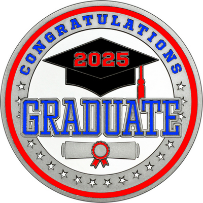Royal Blue "Congratulations Graduate" with Red 2025, Rim, Tassel & Ribbon